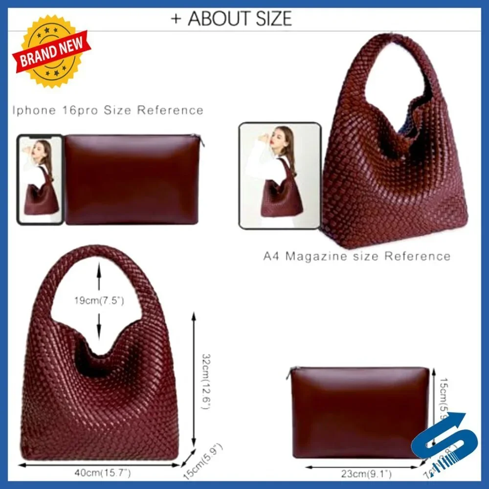 Vegan Leather Hand-Woven Tote Shoulder Bag Hobo Chic Retro All-Match Purse